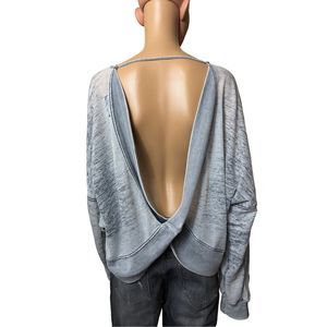 Paper Crane Women's Long-Sleeves Open Back Sweater Gray Melange Size Large